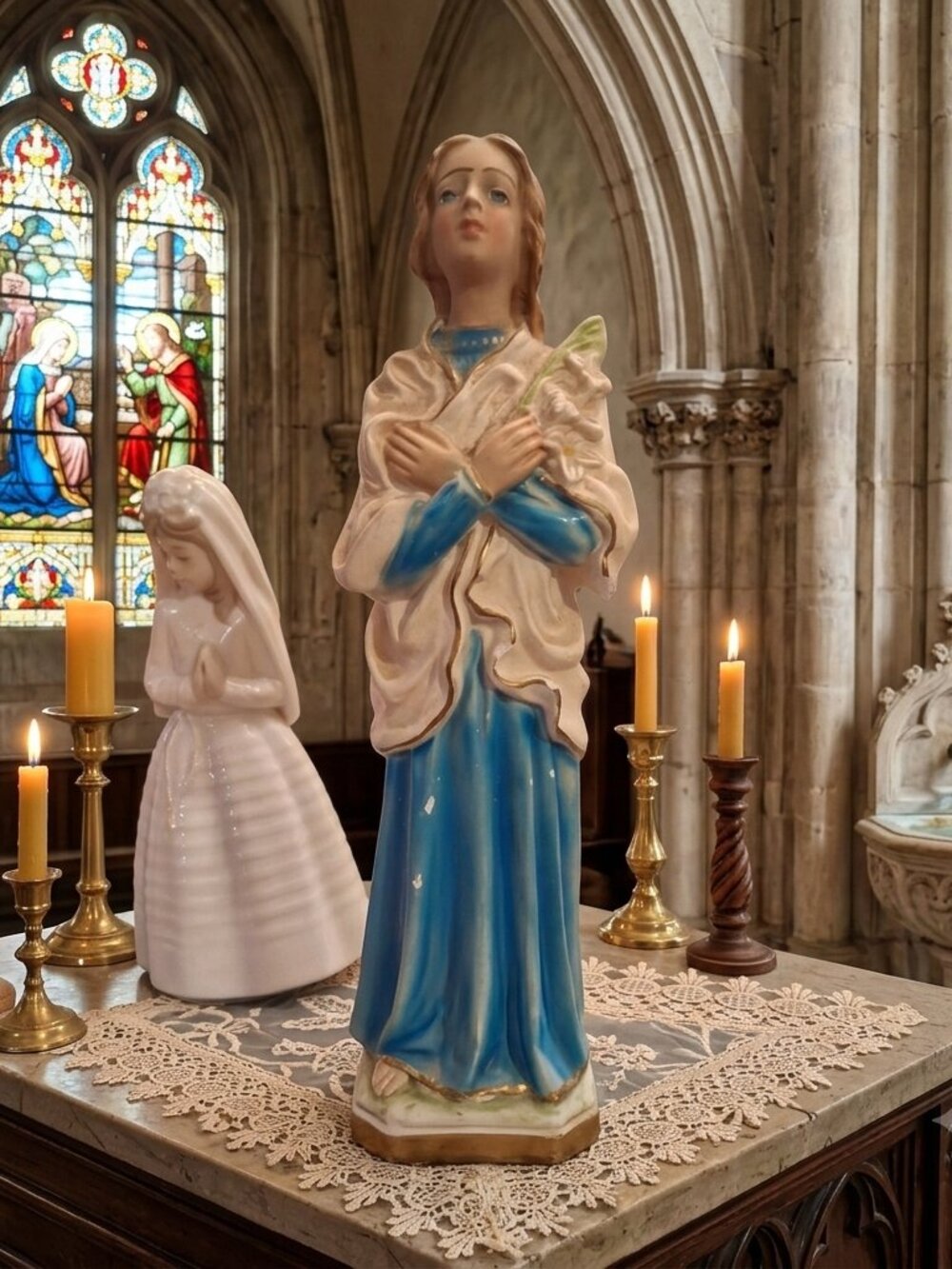 Vintage Saint Maria Goretti 12" Statue COLUMBIA STATUARY Made in Italy**READ**